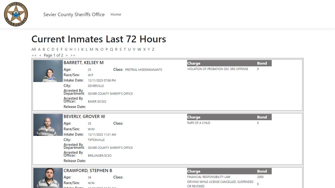 Inmates - ISOMS Portal - Sevier County, Tennessee